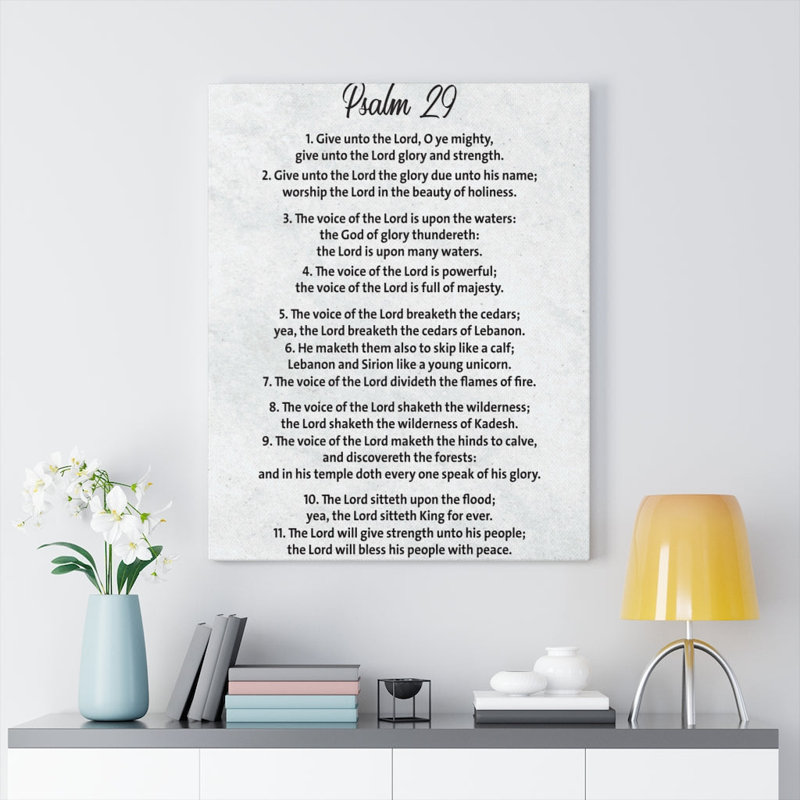 «His Voice Does Wonders Psalm 29», art textuel sur toile tendue, H 24 po x l 18 po