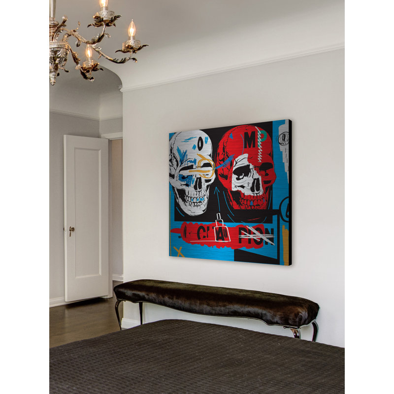 « two crânes ii », impression sur métal, 40 po x 40 po