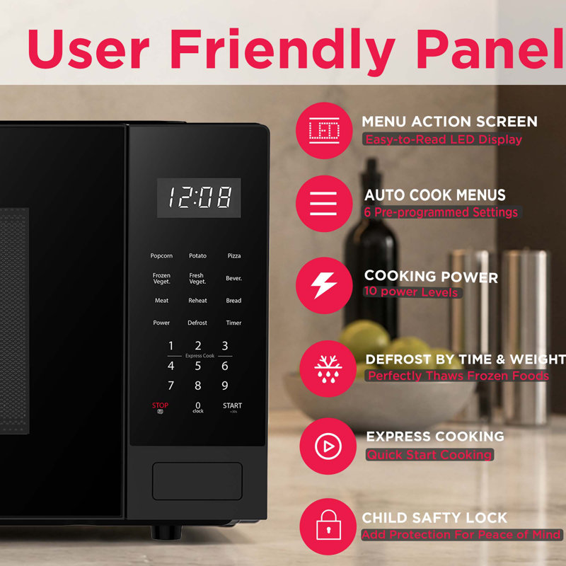 Frigidaire 0.9 Cu. Ft. Countertop Microwave Oven, 900 Watt Microwave with 10 Power Levels, Black