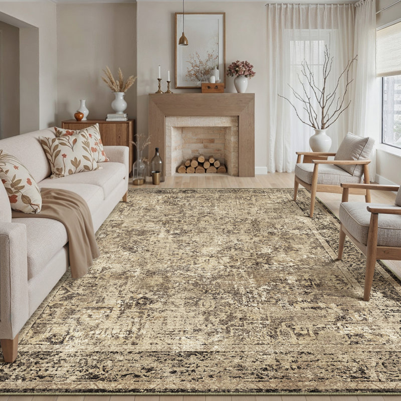 Vintage Brown Area Rug, Rectangle 6' x 9', Brown
