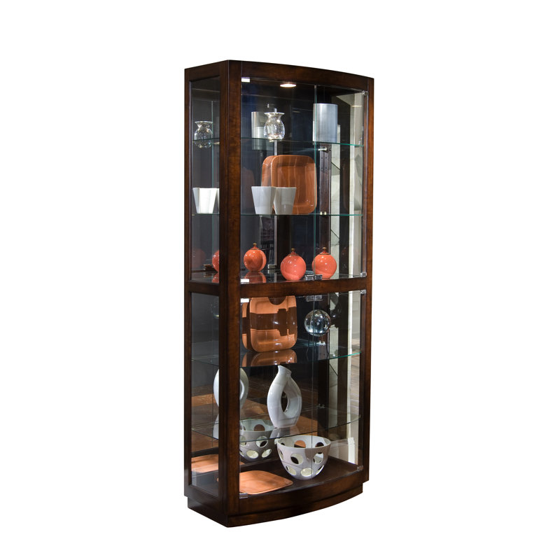 Armoire vitrée à façade incurvée à 5 tablettes en acajou brun