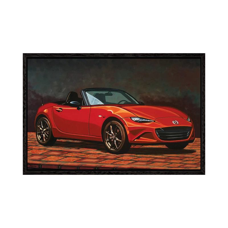 Mazda Mx5 by Paul Meijering - Painting on Canvas, 101.6 cm H x 66.04 cm W, Black Framed