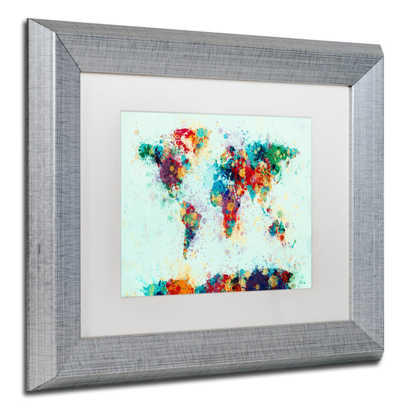 « world map paint », impression encadrée, H 11 po x l 14 po x P 0,5 po, Blanc, Cadre argenté
