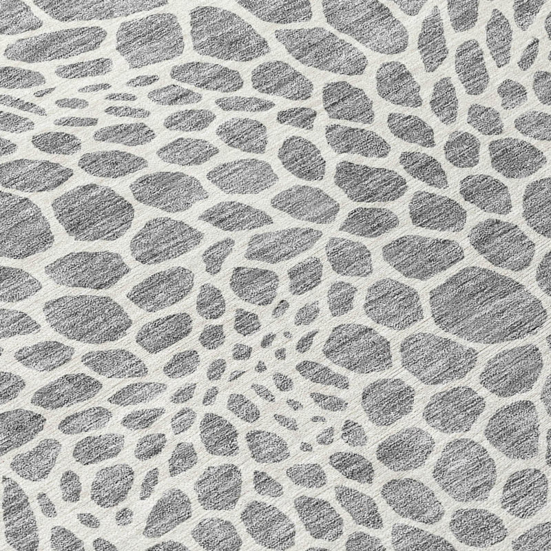 Tapis d'intérieur rond lavable géométrique 8 pi gris
