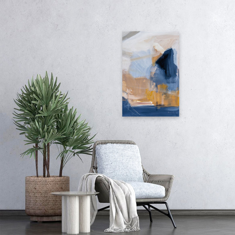 Riverbank Crop - abstrait bleu brun gris, H 24 po x l 16 po