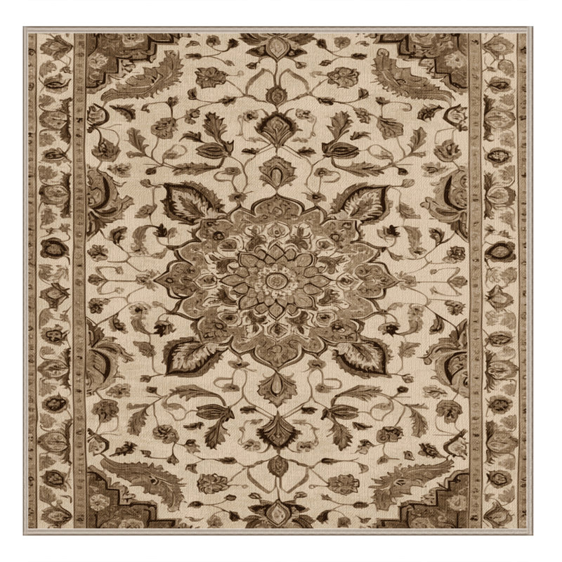Tapis beige Tabriz lavable à la machine, Carré 3 pi