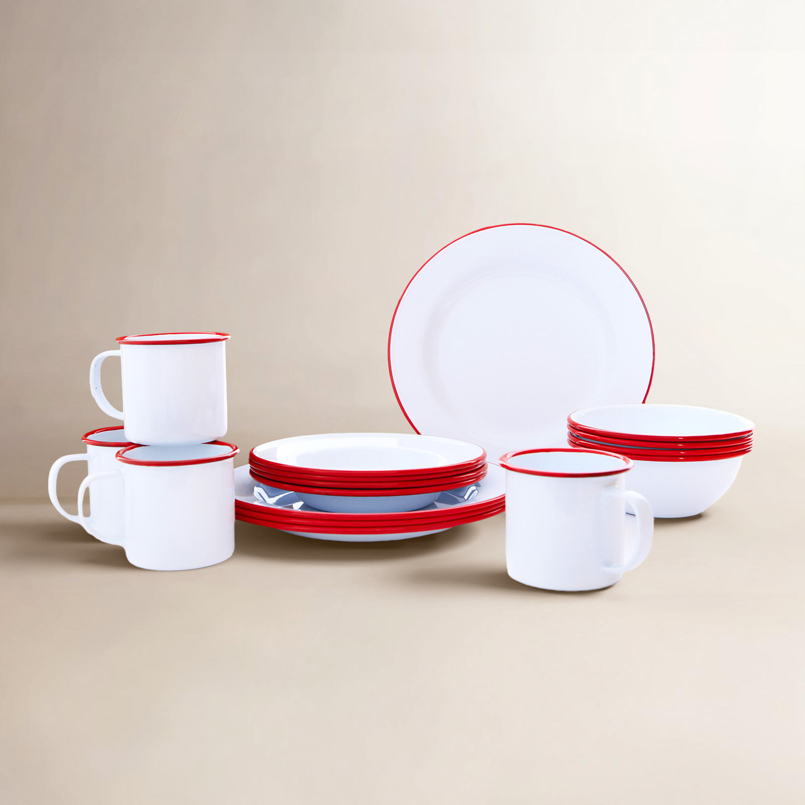 Vintage 16 Piece Dinnerware Set, Service for 4, Red
