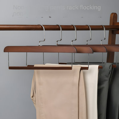 Wooden Pant Hangers With Clips - Non-Slip No-Mark Clothes Hangers For Pants, Skirts, Trousers - Durable Wood Hangers For Closet Organization