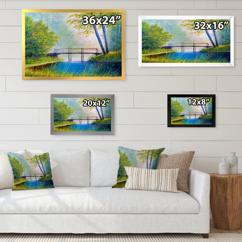 «River Through The Birch Tree Forest III», reproduction sur toile flottante, Cadre noir, H 16 po x l 32 po x P 1 po