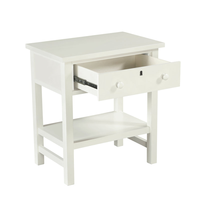 Table de chevet à 1 tiroir pour la chambre à coucher, Blanc antique