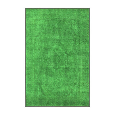 Tapis oriental vert en chenille / polyester tissé à la machine Erikc