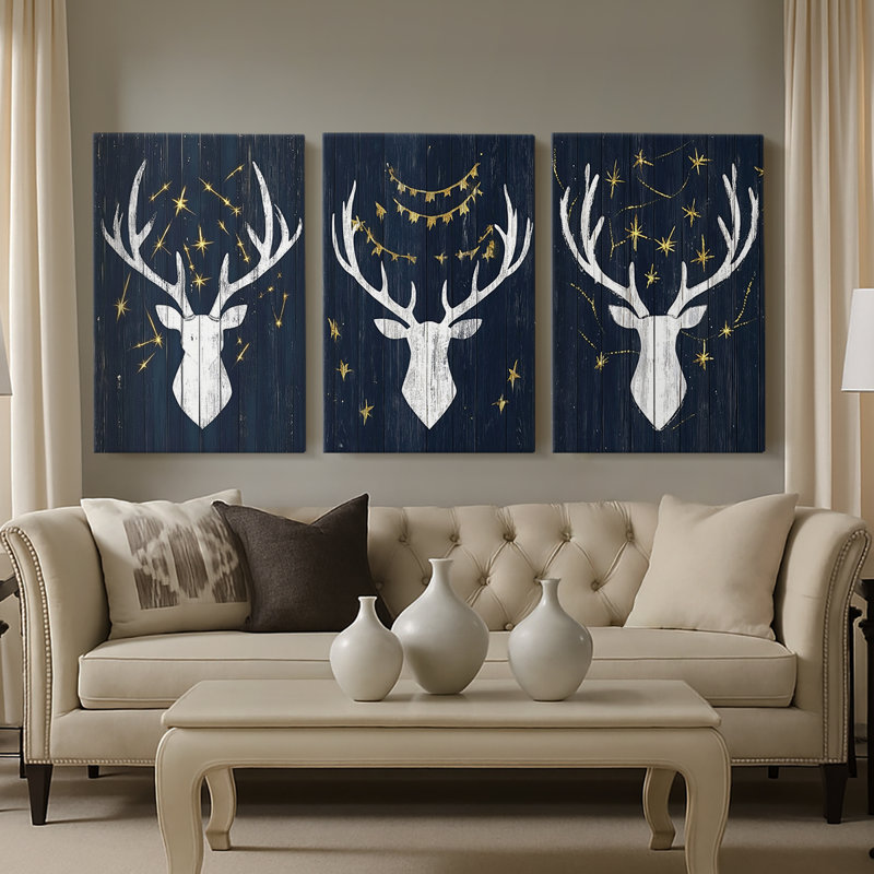 Christmas Holiday Art XLVII - Toile tendue avec châssis sur mesure - 3 pièces, H 27 po x l 54 po