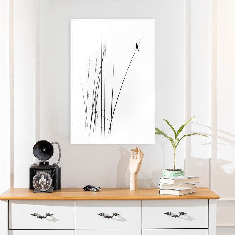 Art contemporain contemporain, paysage d'oiseaux minimalistes abstraits, H 24 po x l 16 po