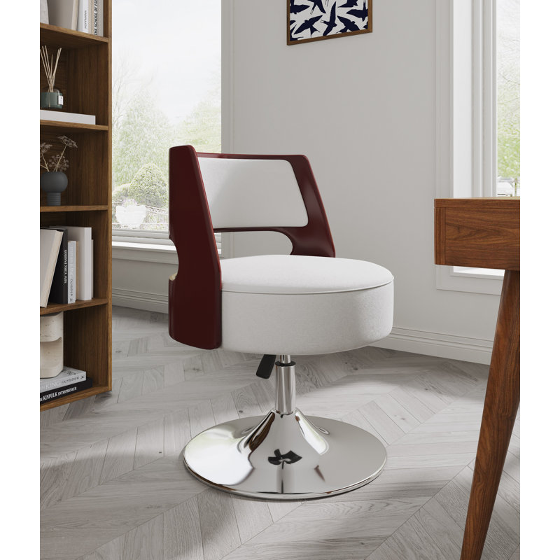 Fauteuil demi-tonneau pivotant en cuir Salon Vegan, Similicuir blanc