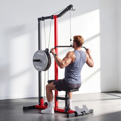 Machine à tirer vers le bas LAT, machine à câble 2-en-1, gymnase à la maison avec siège réglable à 3 niveaux, rouleau de mousse réglable à 4 niveaux, tour de charge latérale de 500 lb, coffre, triceps, noir rouge