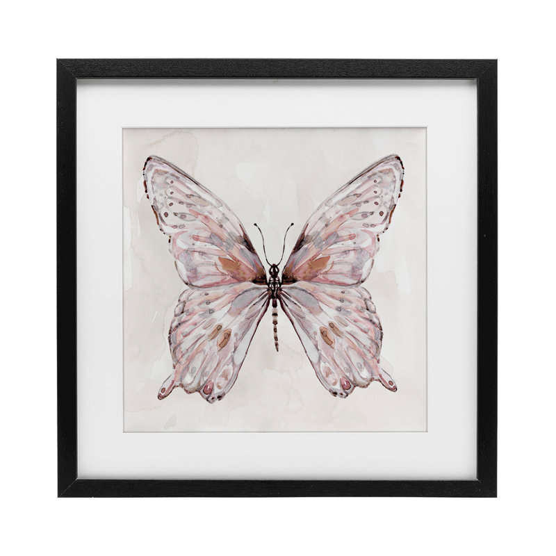 «Faded Blush Butterfly», reproduction sous verre encadrée, design par Carol Robinson, H 16 po x l 16 po, Cadre noir minuit