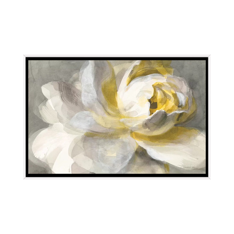 Abstract Rose by Danhui Nai - Painting, No Matte, 26" H x 40" W x 1.5" D, White Framed
