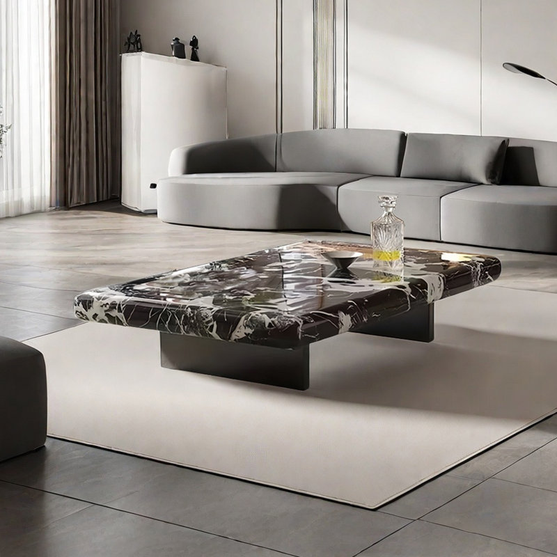 Italian rectangular marble coffee table, 12.6" H x 47.2" L x 31.5" W