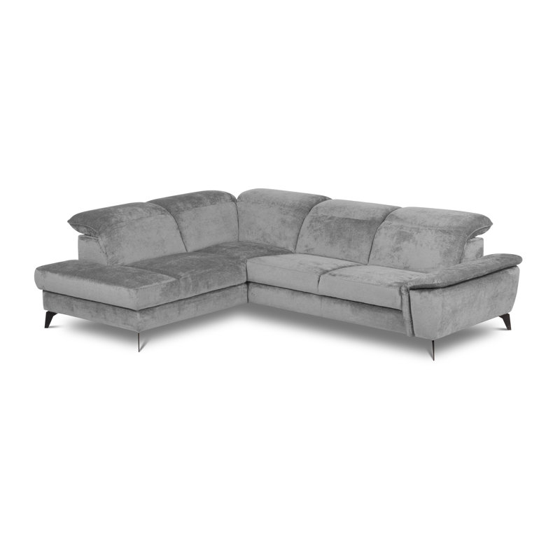 Bellagio Fabric Corner Sofa with Pull-Out Bed, Storage, Adjustable Headrests and Armrest, Left Hand Facing, Grey
