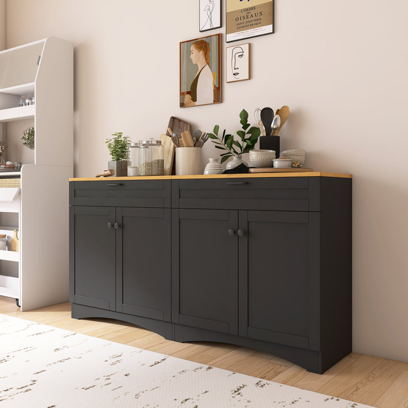 Farmhouse TV Stand With 2 Drawers For Tvs, Black