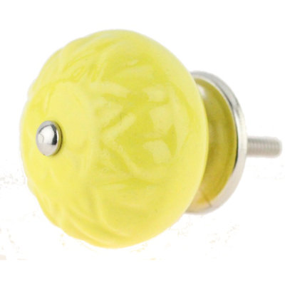 (5 Pack) 1-5/8 inch Knob Yellow with Leaf Imprints