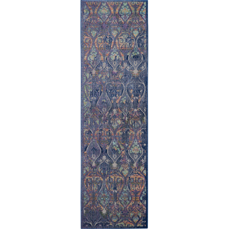 Tapis bleu marine traditionnel Raymond, Tapis de couloir 2 pi 4 po x 8 pi
