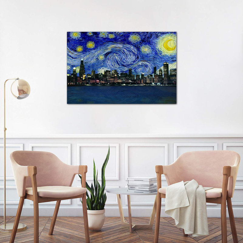 Chicago, Illinois, nuit étoilée, impression d'art graphique, Toile tendue, H 26 po x l 40 po x 1,5 po