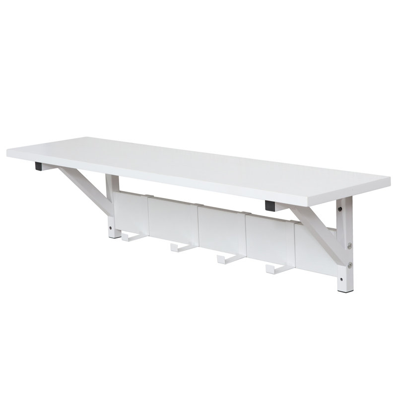 Ciardi Floating Shelf with Hooks - Wall Mounted Storage Shelf, Space Saving Organizer, White, 2