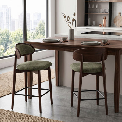 Wooden arc-shaped soft-panel bar stool