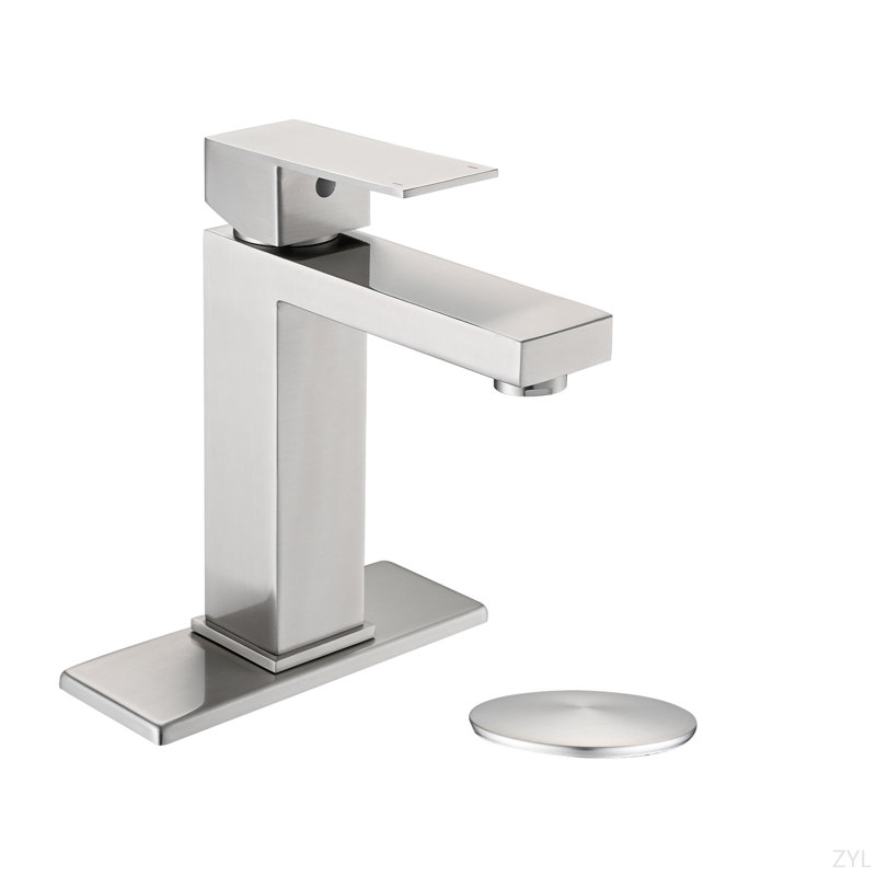 Bathroom Faucet Single Hole, Single Handle Stainless Steel Faucet For Bathroom Sink With Deckplate And Drain Assembly