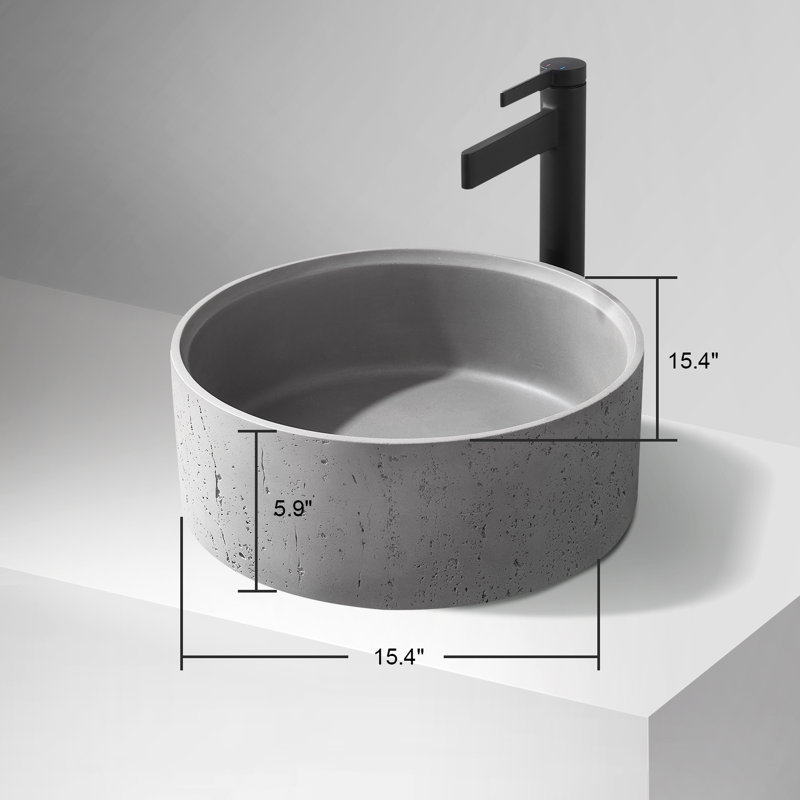 Almonte 15.4'' Circular Industrial Gray Stone Vessel Sink