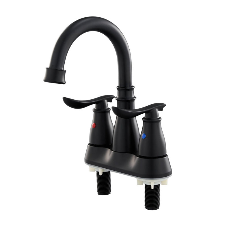 Double Handle Bathroom Sink Faucet with Drainer, Black