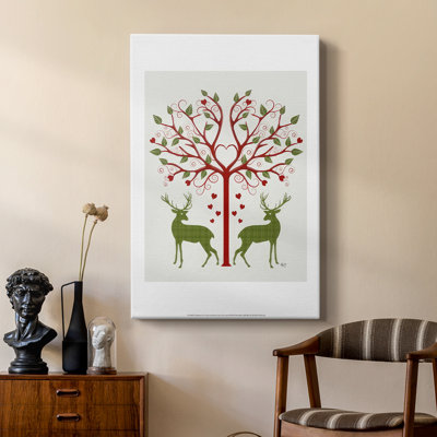 Christmas Des Deer and Heart Tree, On Cream - Gallery