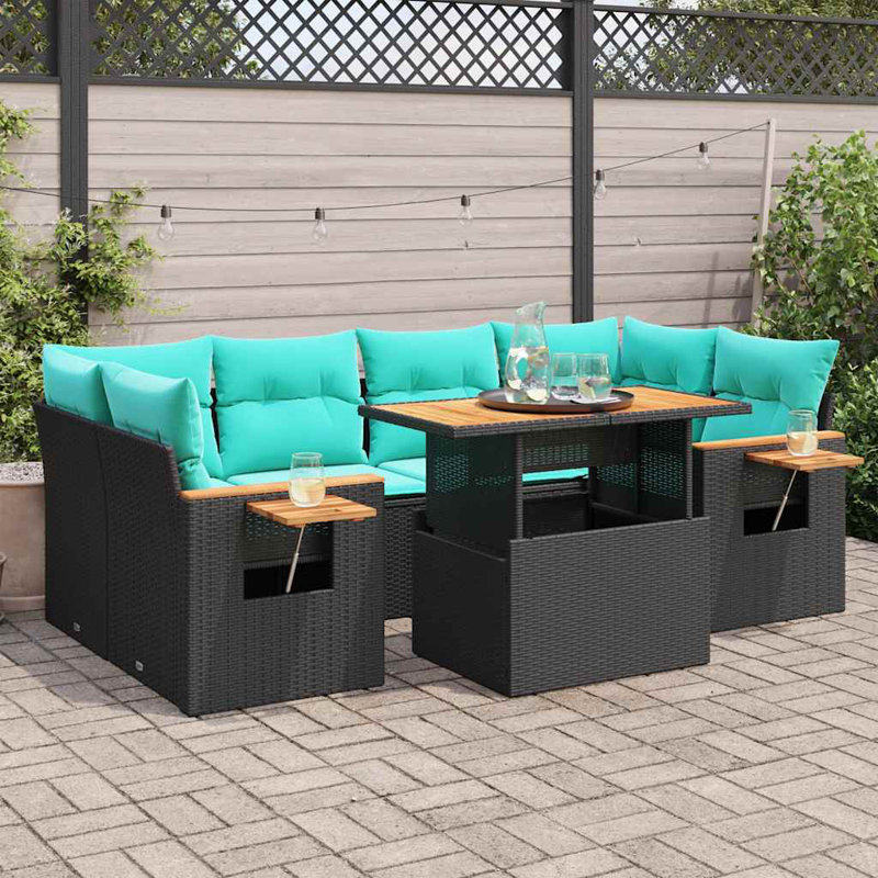 Ensemble de canapé de patio 7 pièces avec coussins en rotin de polyester