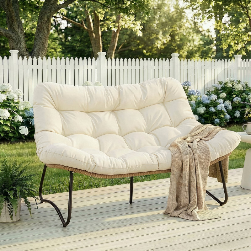 Outdoor/Indoor Double Lounge Papason Egg Chair with Thick Cushion, Patio Loveseat, Beige