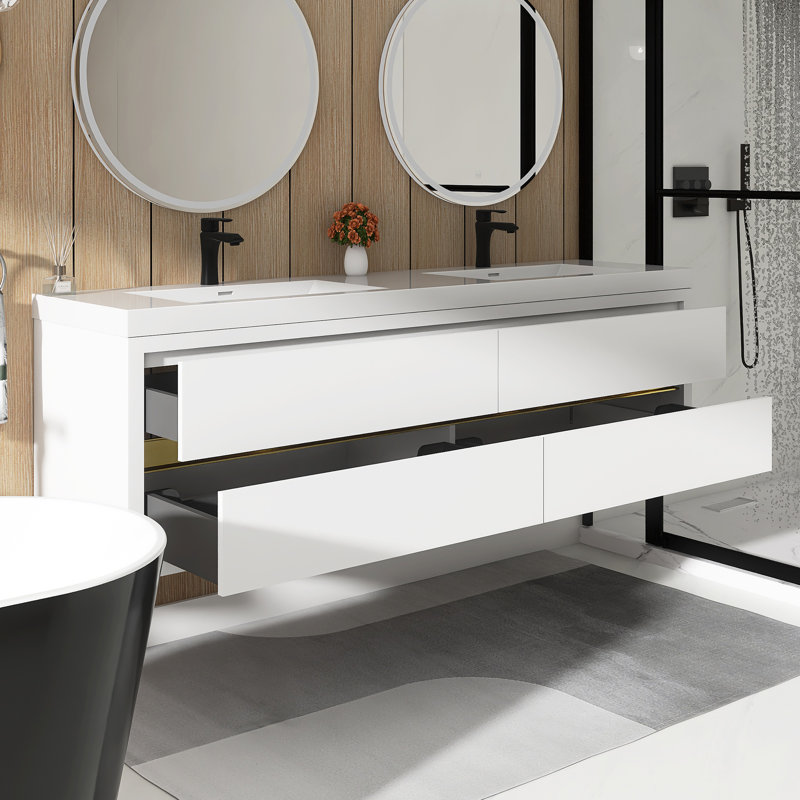 Meuble-lavabo mural 72 po avec lavabo, Blanc
