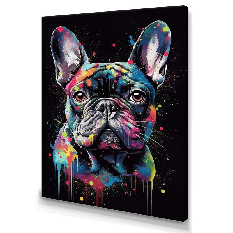 Portrait de bouledogue noir et bleu - impressions de carlin, H 40 po x l 30 po, Toile tendue