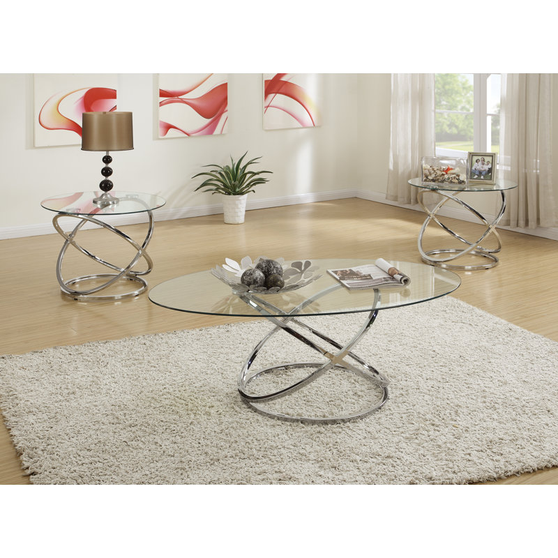 Ensemble de table 3 pièces avec plateau en verre Taevion