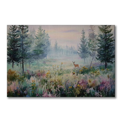 Art mural sur toile Misty Deer Meadow - Décoration de salon, de chambre à coucher ou de bureau