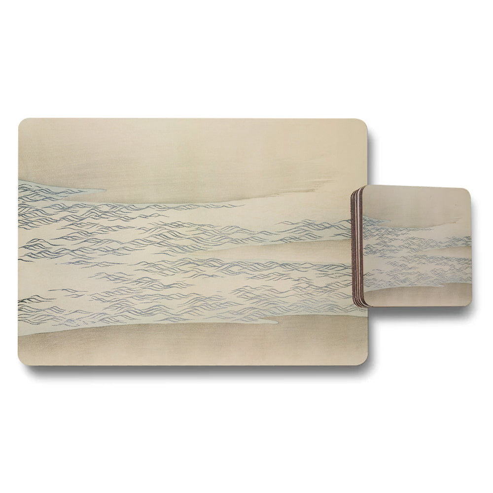 Beige Wave Pattern Placemat and Coaster Set for Dining Table