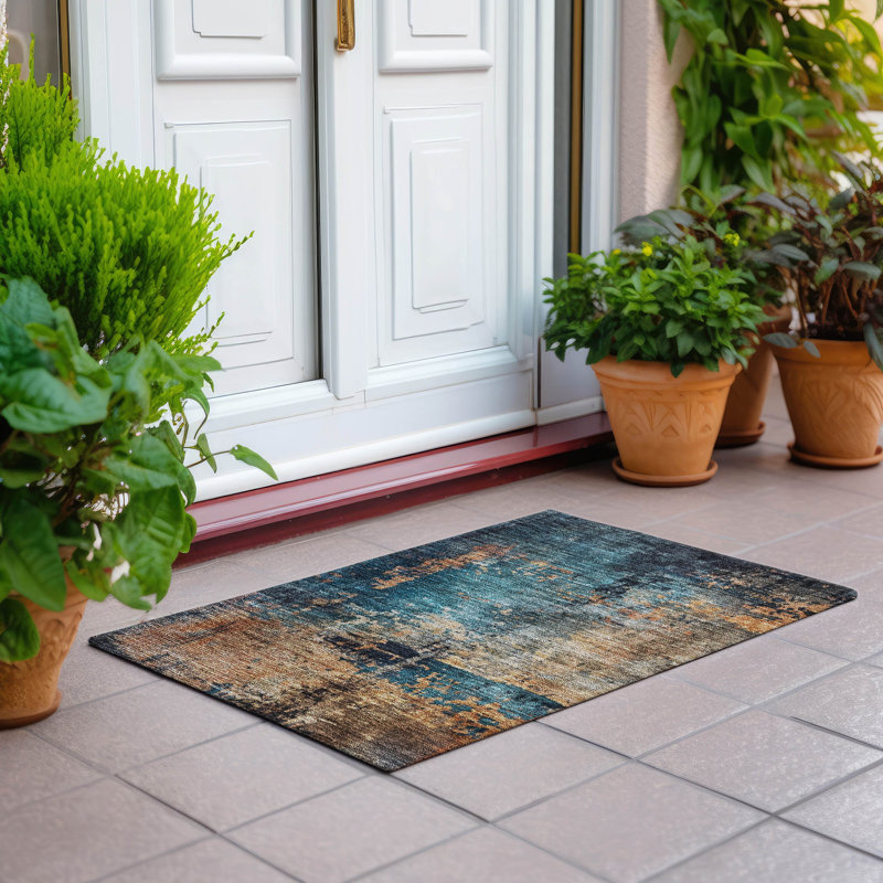 Red Abstract Rectangular Synthetic Washable Rug 30" x 20"