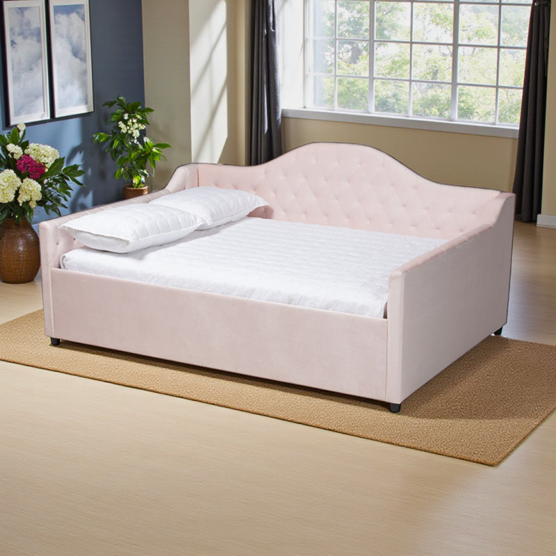 Jaclin Upholstered Daybed, Queen, Light Pink