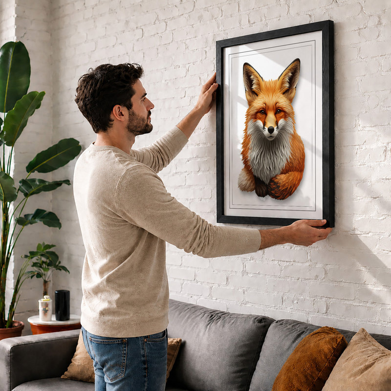 Alert Fox Portrait Modern - Framed Print, A2 - 59.4 x 42.0 cm, White