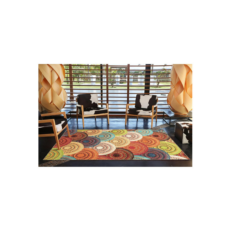 Circle Geometric Patterned Decorative Rug, Square 3'3" Rug Pad Included