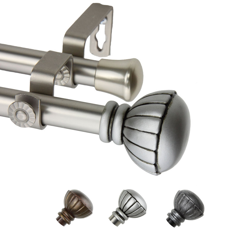 Tringle à rideaux double réglable 0,81 po Halima, l 120 po à 170 po, Nickel satiné