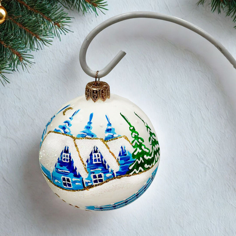 Ornement de collection peint à la main - Maison d'hiver bleue 3,2 po, H 3,15 po x l 3,15 po x P 3,15 po