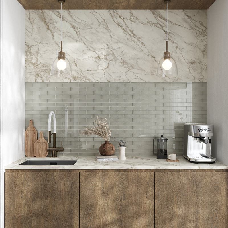 2X8 Subway Glass Mosaic Tile, Pewter
