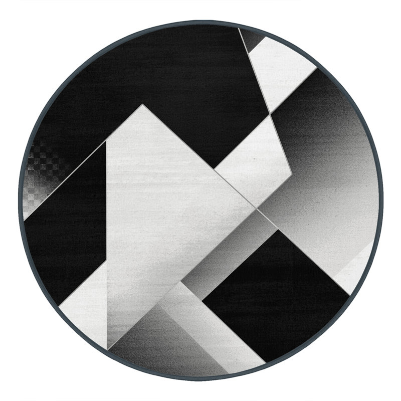 Machine Washable Arverne Modern & Contemporary Checkered Rug in Black – Black Binding, 8' Round