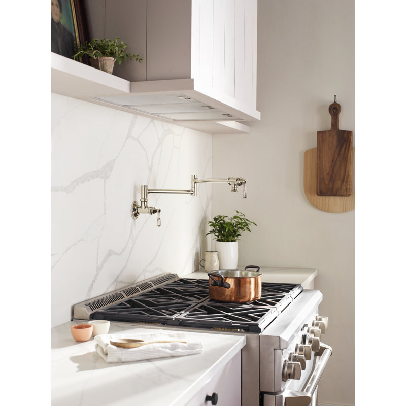 Moen Traditional Wall Mount Swing Arm Folding Pot Filler Kitchen Faucet, Polished Nickel