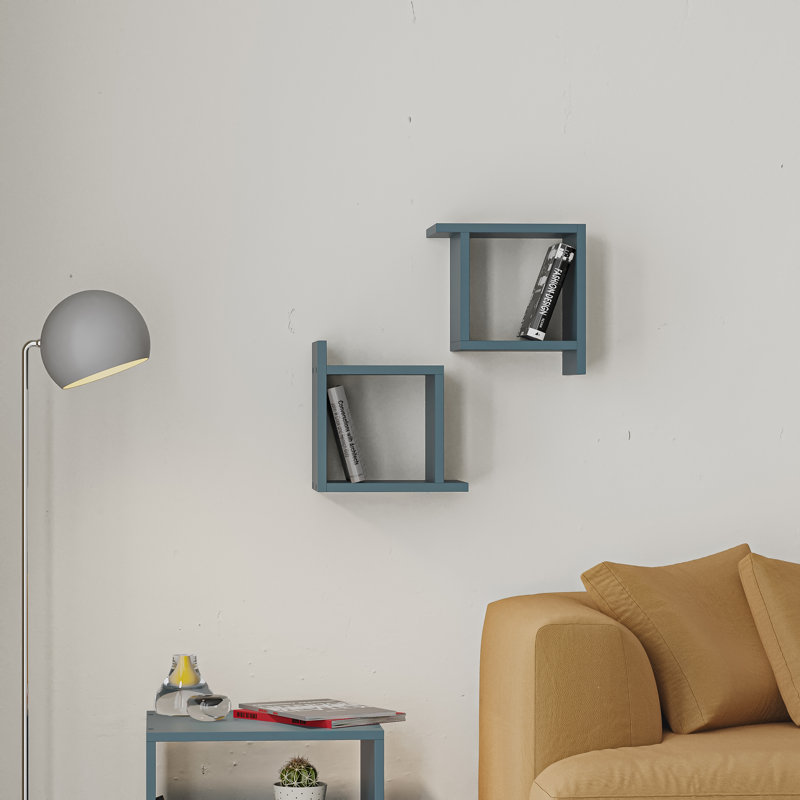 2 Piece Square Floating Shelf, Turquoise